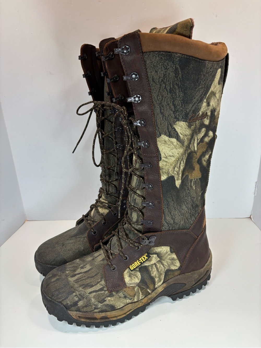 Cabela's Camo Tall Goretex Hunting/Snake Boots Men's 11.5 D Vintage Lace Up EUC